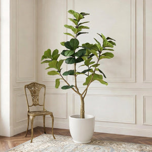 English Elm 6Ft Artificial Fiddle Leaf Fig Faux Tree Potted in Matte Black for Living Rooms W3912P516710