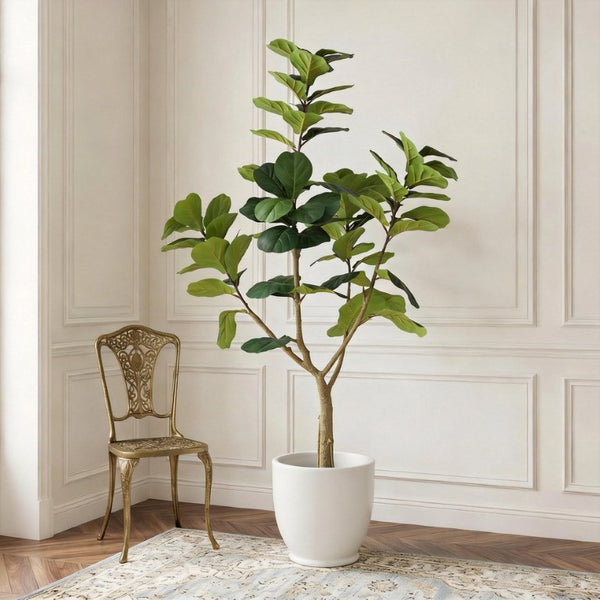 English Elm 6Ft Artificial Fiddle Leaf Fig Faux Tree Potted in Matte Black for Living Rooms W3912P516710