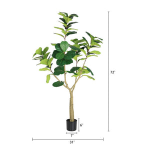 English Elm 6Ft Artificial Fiddle Leaf Fig Faux Tree Potted in Matte Black for Living Rooms W3912P516710