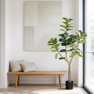 English Elm 6Ft Artificial Fiddle Leaf Fig Faux Tree Potted in Matte Black for Living Rooms W3912P516710