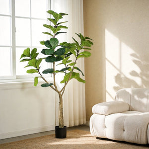 English Elm 6Ft Artificial Fiddle Leaf Fig Faux Tree Potted in Matte Black for Living Rooms W3912P516710