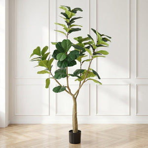 English Elm 6Ft Artificial Fiddle Leaf Fig Faux Tree Potted in Matte Black for Living Rooms W3912P516710