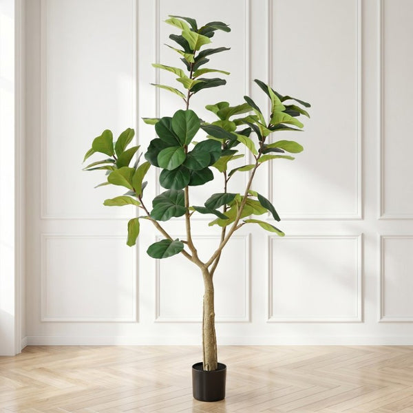 English Elm 6Ft Artificial Fiddle Leaf Fig Faux Tree Potted in Matte Black for Living Rooms W3912P516710