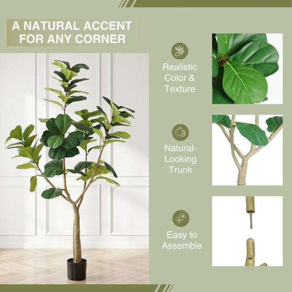 English Elm 6Ft Artificial Fiddle Leaf Fig Faux Tree Potted in Matte Black for Living Rooms W3912P516710