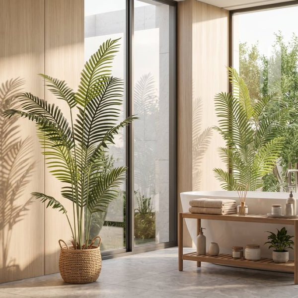 English Elm 5.2Ft Artificial Tropical Palm Tree Set of Two Bendable Fronds Realistic Faux Indoor Decor W3912P573281