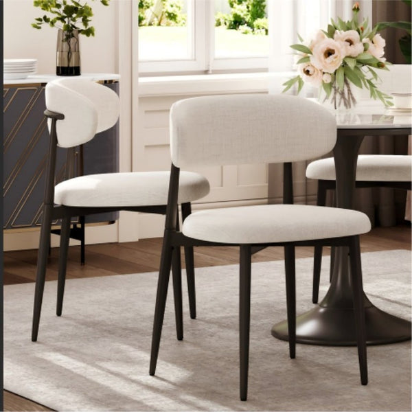 English Elm Dining Chairs Set of 2 Linen Upholstered Metal Frame Ergonomic Modern Kitchen Seating Beige - B W3916P475054