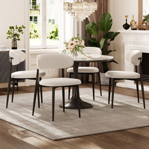 English Elm Dining Chairs Set of 2 Linen Upholstered Metal Frame Ergonomic Modern Kitchen Seating Beige - B W3916P475054