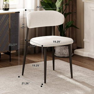 English Elm Dining Chairs Set of 2 Linen Upholstered Metal Frame Ergonomic Modern Kitchen Seating Beige - B W3916P475054