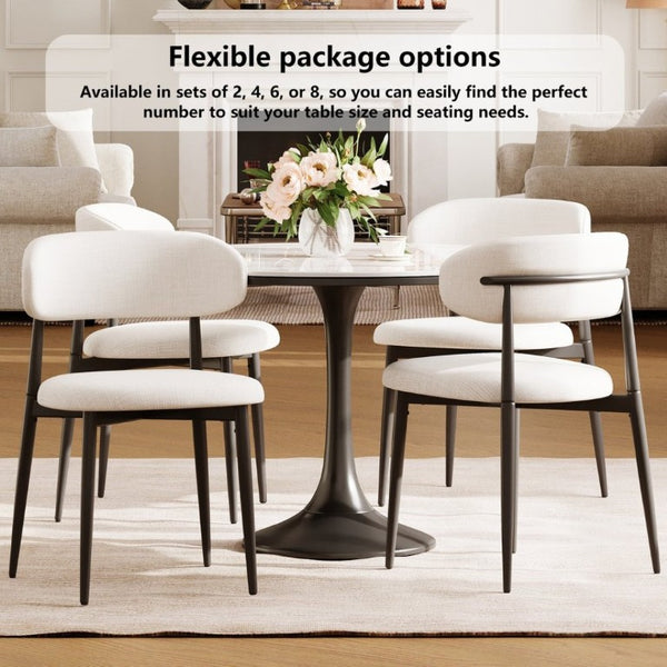 English Elm Dining Chairs Set of 2 Linen Upholstered Metal Frame Ergonomic Modern Kitchen Seating Beige - B W3916P475054