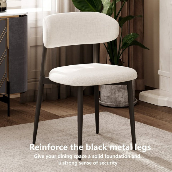 English Elm Dining Chairs Set of 2 Linen Upholstered Metal Frame Ergonomic Modern Kitchen Seating Beige - B W3916P475054