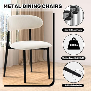 English Elm Dining Chairs Set of 2 Linen Upholstered Metal Frame Ergonomic Modern Kitchen Seating Beige - B W3916P475054