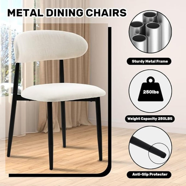 English Elm Dining Chairs Set of 2 Linen Upholstered Metal Frame Ergonomic Modern Kitchen Seating Beige - B W3916P475054