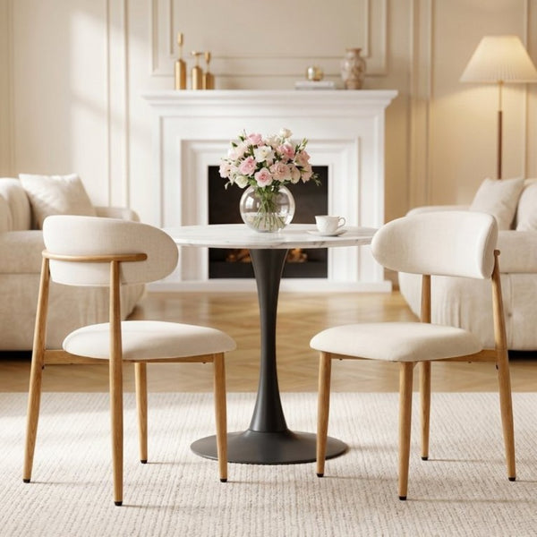 English Elm Dining Chairs Set of 2 Linen Upholstered Metal Frame Ergonomic Modern Kitchen Seating Beige - A W3916P475189