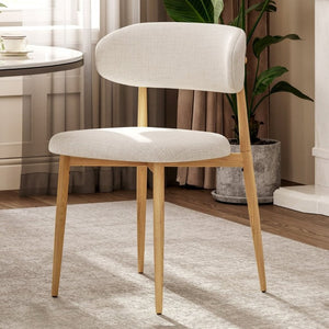 English Elm Dining Chairs Set of 2 Linen Upholstered Metal Frame Ergonomic Modern Kitchen Seating Beige - A W3916P475189
