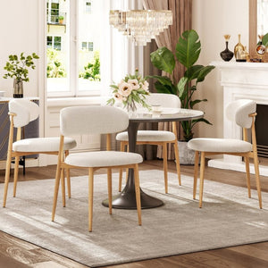English Elm Dining Chairs Set of 2 Linen Upholstered Metal Frame Ergonomic Modern Kitchen Seating Beige - A W3916P475189