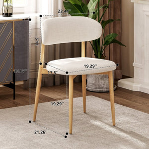 English Elm Dining Chairs Set of 2 Linen Upholstered Metal Frame Ergonomic Modern Kitchen Seating Beige - A W3916P475189