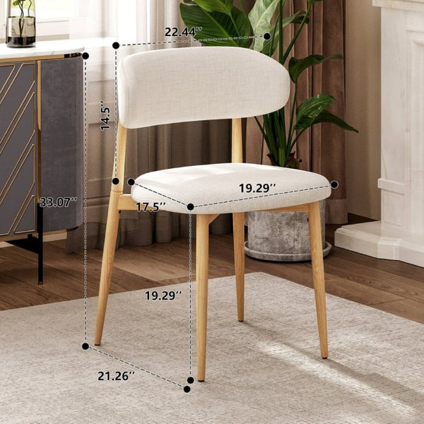 English Elm Dining Chairs Set of 2 Linen Upholstered Metal Frame Ergonomic Modern Kitchen Seating Beige - A W3916P475189