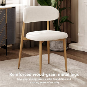 English Elm Dining Chairs Set of 2 Linen Upholstered Metal Frame Ergonomic Modern Kitchen Seating Beige - A W3916P475189
