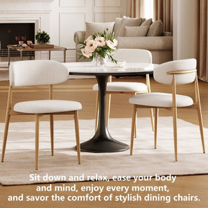 English Elm Dining Chairs Set of 2 Linen Upholstered Metal Frame Ergonomic Modern Kitchen Seating Beige - A W3916P475189