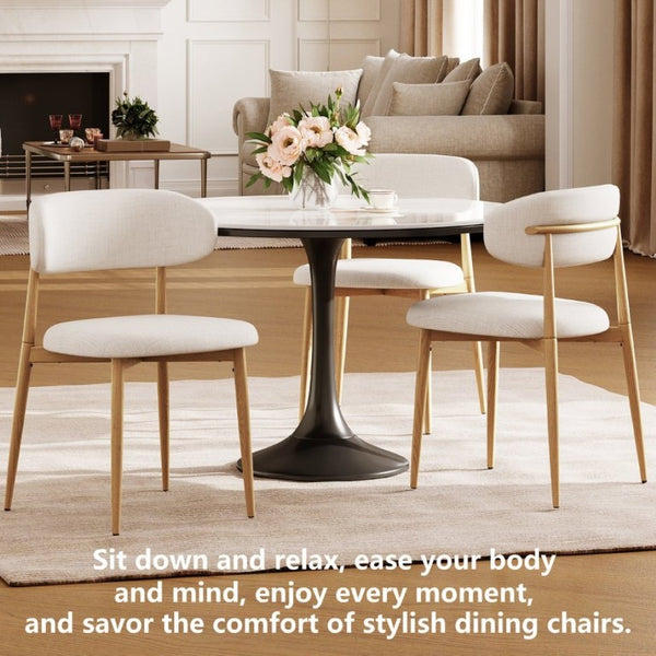 English Elm Dining Chairs Set of 2 Linen Upholstered Metal Frame Ergonomic Modern Kitchen Seating Beige - A W3916P475189