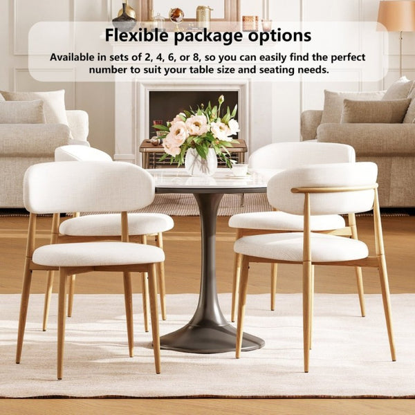 English Elm Dining Chairs Set of 2 Linen Upholstered Metal Frame Ergonomic Modern Kitchen Seating Beige - A W3916P475189