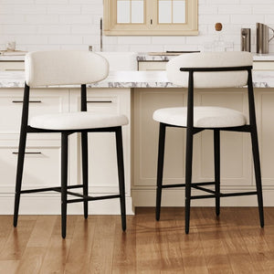 English Elm Counter Height Linen Upholstered Barstools Set of 2 with Tapered Steel Legs for Islands Beige - B W3916P475233