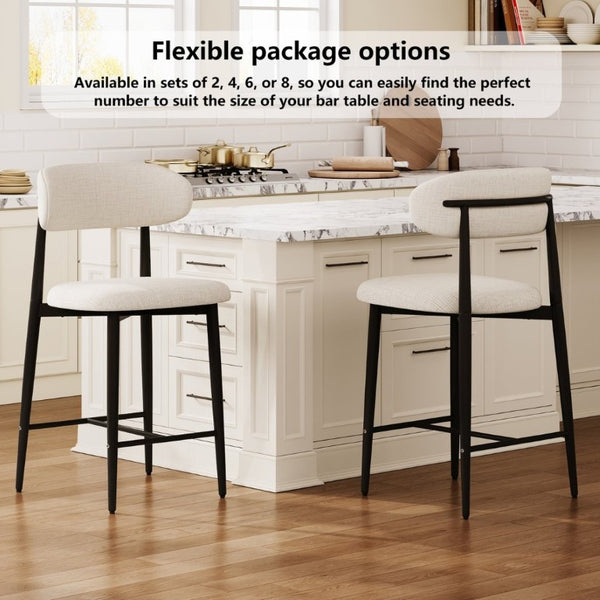 English Elm Counter Height Linen Upholstered Barstools Set of 2 with Tapered Steel Legs for Islands Beige - B W3916P475233