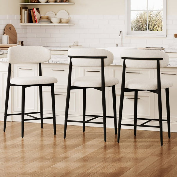 English Elm Counter Height Linen Upholstered Barstools Set of 2 with Tapered Steel Legs for Islands Beige - B W3916P475233