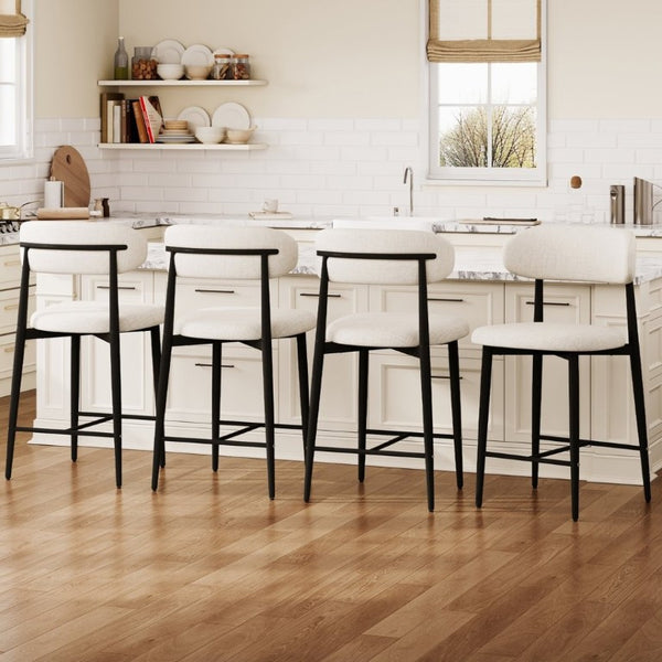 English Elm Counter Height Linen Upholstered Barstools Set of 2 with Tapered Steel Legs for Islands Beige - B W3916P475233
