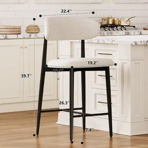 English Elm Counter Height Linen Upholstered Barstools Set of 2 with Tapered Steel Legs for Islands Beige - B W3916P475233