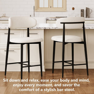 English Elm Counter Height Linen Upholstered Barstools Set of 2 with Tapered Steel Legs for Islands Beige - B W3916P475233