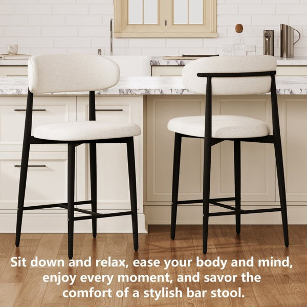 English Elm Counter Height Linen Upholstered Barstools Set of 2 with Tapered Steel Legs for Islands Beige - B W3916P475233