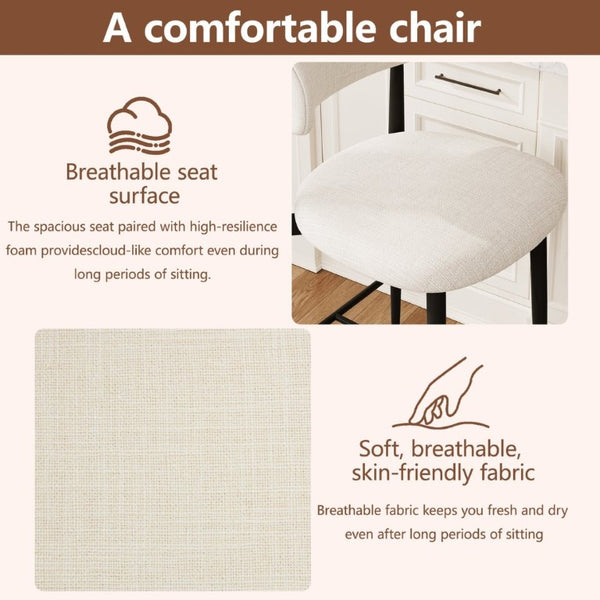 English Elm Counter Height Linen Upholstered Barstools Set of 2 with Tapered Steel Legs for Islands Beige - B W3916P475233