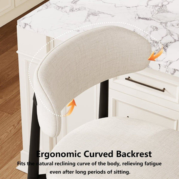 English Elm Counter Height Linen Upholstered Barstools Set of 2 with Tapered Steel Legs for Islands Beige - B W3916P475233