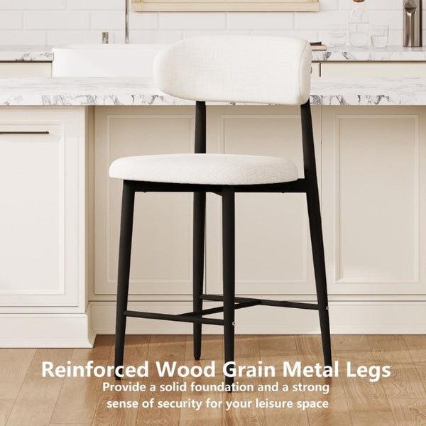 English Elm Counter Height Linen Upholstered Barstools Set of 2 with Tapered Steel Legs for Islands Beige - B W3916P475233