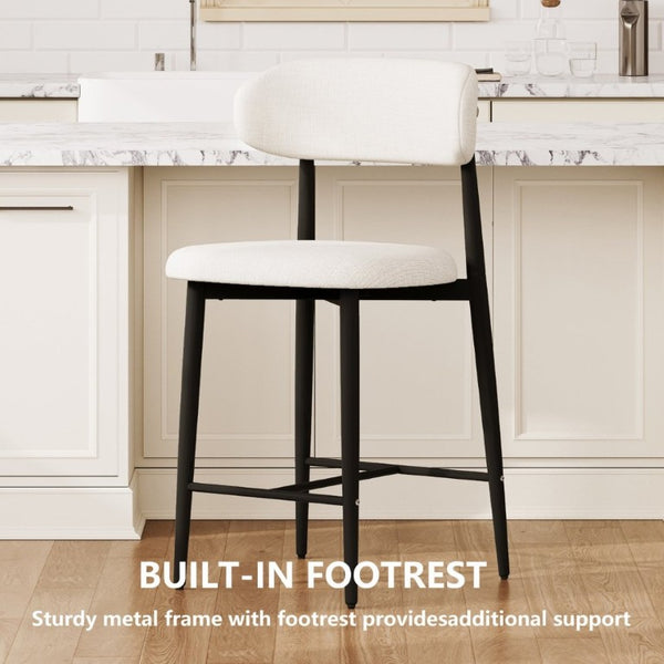English Elm Counter Height Linen Upholstered Barstools Set of 2 with Tapered Steel Legs for Islands Beige - B W3916P475233