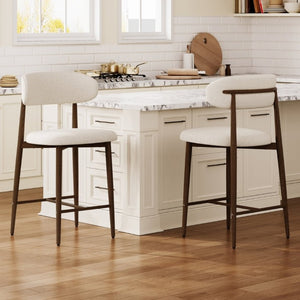 English Elm Counter Height Linen Upholstered Barstools Set of 2 with Tapered Steel Legs for Islands Beige - A W3916P475234