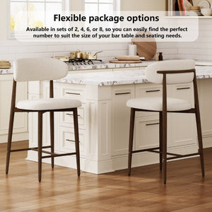 English Elm Counter Height Linen Upholstered Barstools Set of 2 with Tapered Steel Legs for Islands Beige - A W3916P475234