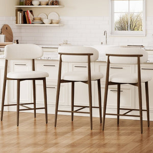 English Elm Counter Height Linen Upholstered Barstools Set of 2 with Tapered Steel Legs for Islands Beige - A W3916P475234