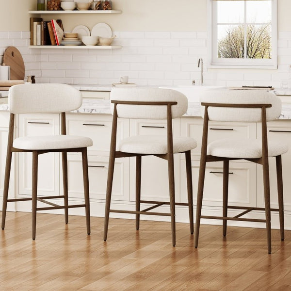 English Elm Counter Height Linen Upholstered Barstools Set of 2 with Tapered Steel Legs for Islands Beige - A W3916P475234