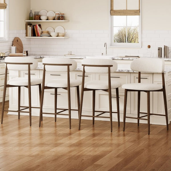 English Elm Counter Height Linen Upholstered Barstools Set of 2 with Tapered Steel Legs for Islands Beige - A W3916P475234