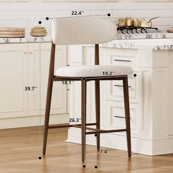 English Elm Counter Height Linen Upholstered Barstools Set of 2 with Tapered Steel Legs for Islands Beige - A W3916P475234