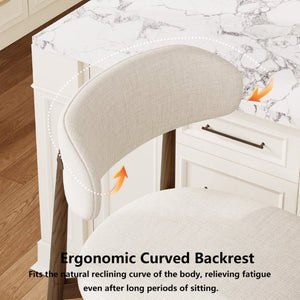 English Elm Counter Height Linen Upholstered Barstools Set of 2 with Tapered Steel Legs for Islands Beige - A W3916P475234