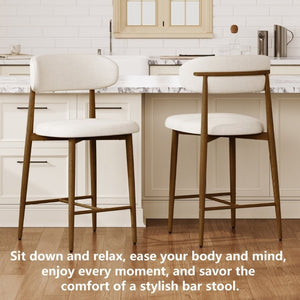 English Elm Counter Height Linen Upholstered Barstools Set of 2 with Tapered Steel Legs for Islands Beige - A W3916P475234