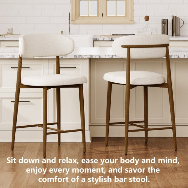 English Elm Counter Height Linen Upholstered Barstools Set of 2 with Tapered Steel Legs for Islands Beige - A W3916P475234