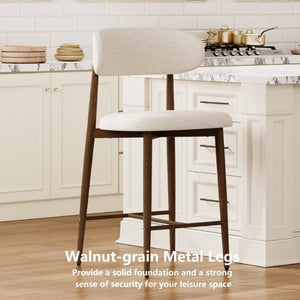 English Elm Counter Height Linen Upholstered Barstools Set of 2 with Tapered Steel Legs for Islands Beige - A W3916P475234