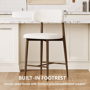 English Elm Counter Height Linen Upholstered Barstools Set of 2 with Tapered Steel Legs for Islands Beige - A W3916P475234