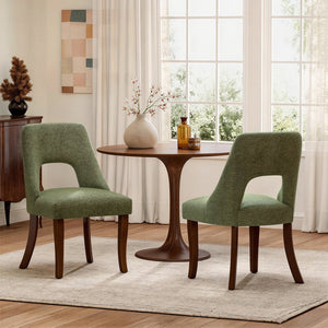 English Elm Dining Chair Set of 2 Tufted Chenille Upholstery Rubberwood Legs Elegant Club Style Green W3916P499988