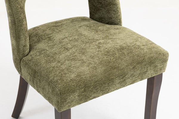 English Elm Dining Chair Set of 2 Tufted Chenille Upholstery Rubberwood Legs Elegant Club Style Green W3916P499988