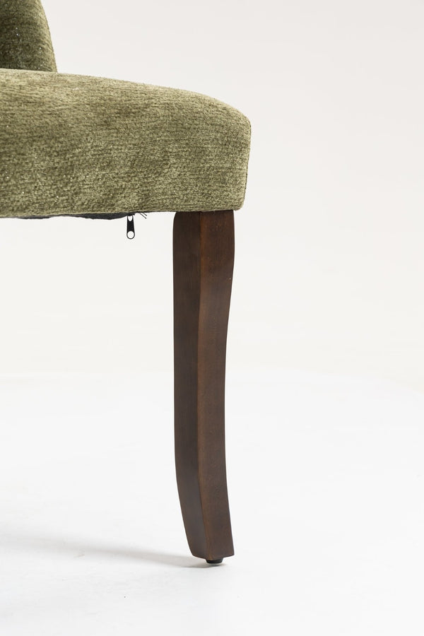 English Elm Dining Chair Set of 2 Tufted Chenille Upholstery Rubberwood Legs Elegant Club Style Green W3916P499988